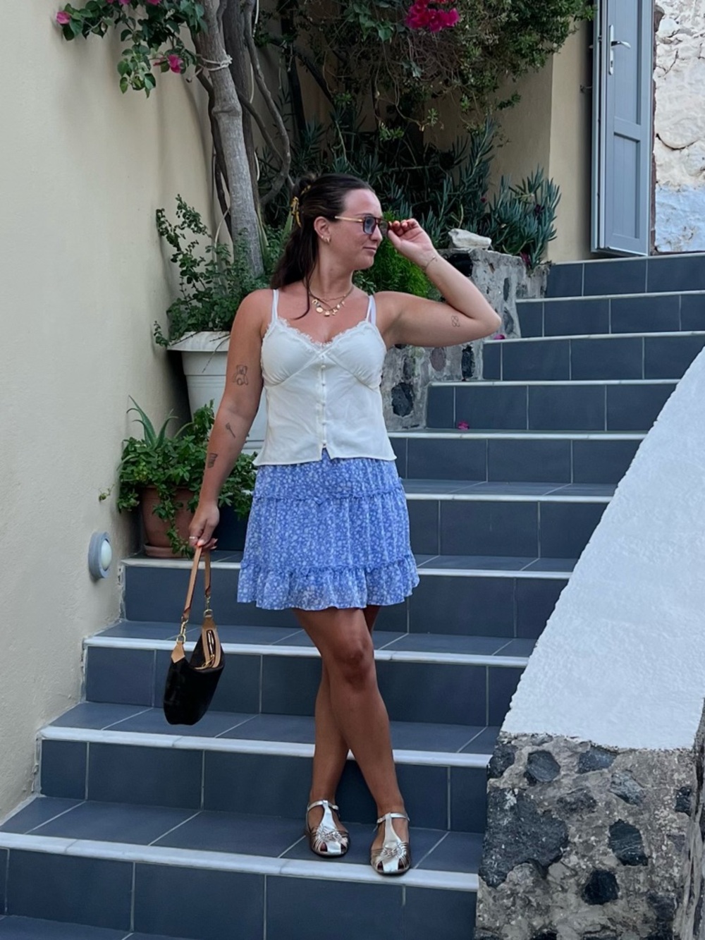 Sienna Sky Blue Floral Ruffled Mini Skirt